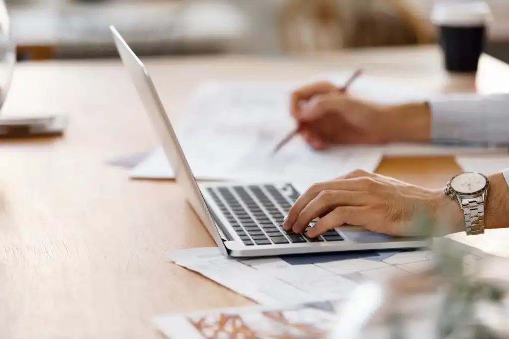Desk and hands close up